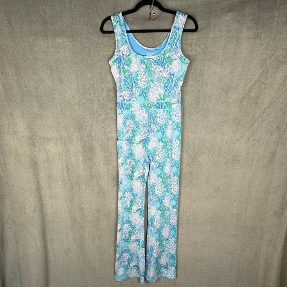Lilly Pulitzer Luxletic  Carpe Vita Jumpsuit Womens Small Blue Floral Tropical - Picture 2 of 14